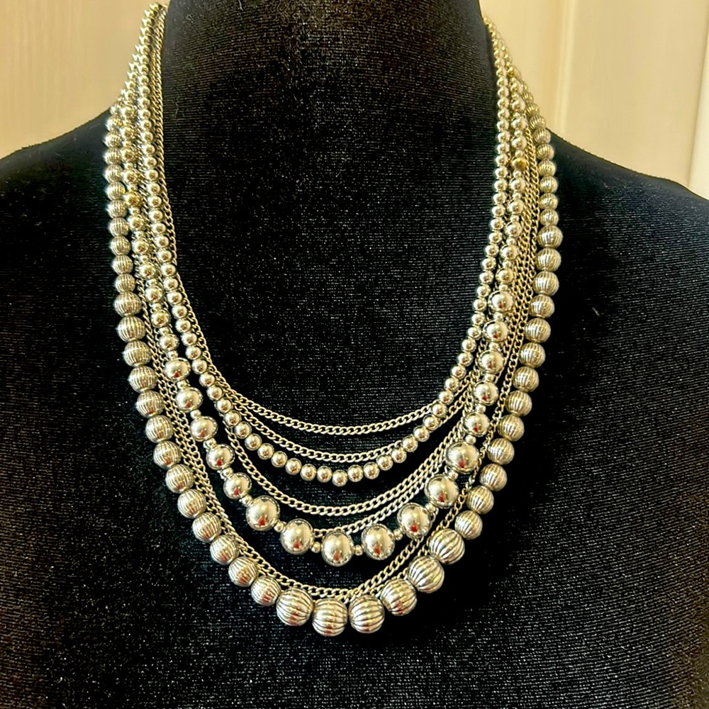 Multi-Layer Silver Bead Necklace - image 3
